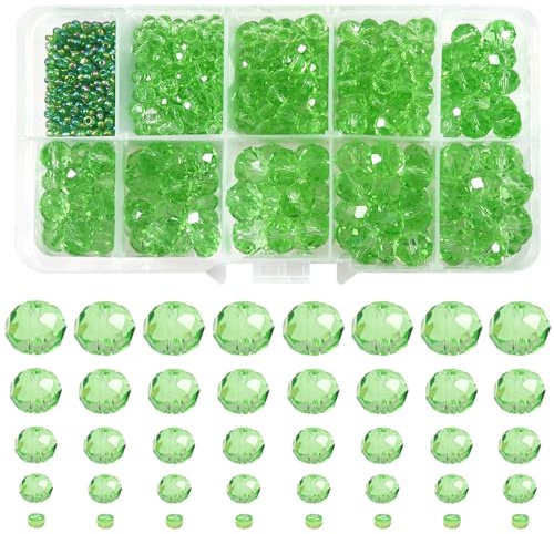 TOAOB 1000 St Kristallglaspärlor 2 mm 4 mm 6 mm 8 mm 10 mm Gröna Fasetterade Glas Pärlor Kristallglaspärlor för Smyckestillverkning Bulk DIY Hantverk till Halsband Örhängen