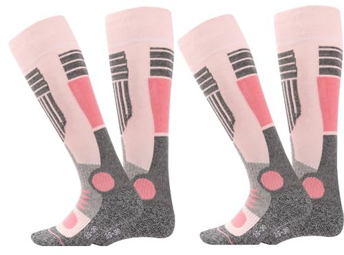 BestSale247 2 Paar Damen Skisocken Skistrumpf Funktionssocken für Wintersport mit Spezial-Polsterung (Grau-Rosa, 35-38)