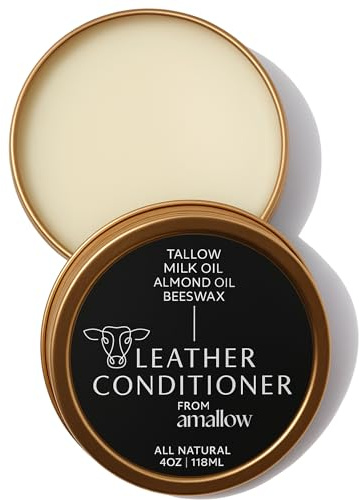 All Natural Leather Conditioner Balm - Made with Mink Oil, Tallow, & Beeswax, Protects, Softens Restores and Waterproofs Leather Shoes, Boots, Bags, Furniture (4 Oz)