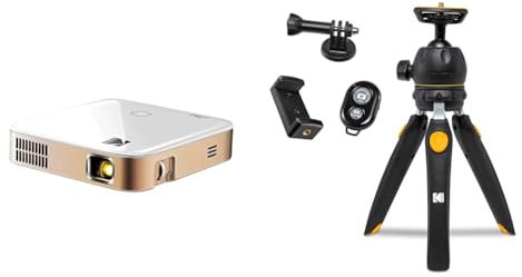 KODAK Luma 350 Portable Smart Projector, Powerful Ultra HD Rechargeable Video & PhotoGear Mini Adjustable Tripod with Remote, 360° Ball Head, Compact 9” Tabletop Tripod,11” Selfie Stick