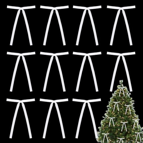 Lot de 12 nœuds en velours pour sapin de Noël - 12,7 x 17,8 cm - Artisanat rustique - Décoration d'intérieur et d'extérieur - Blanc
