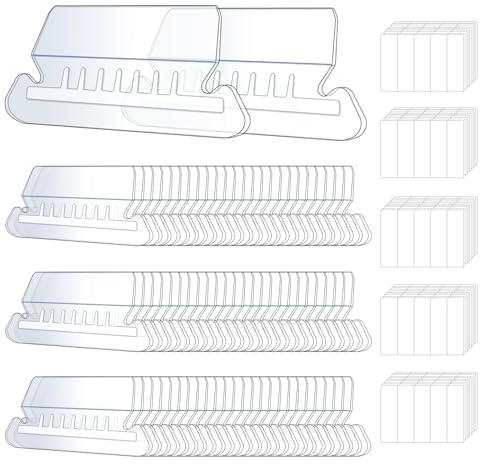50 Set Hanging File Folder Tabs, Clear Plastic Hanging File Folder Labels Tabs with Paper Inserts Transparent File Folder Labels Tabs for Quick Identification