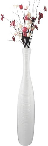 Edelste Deko-Bodenvase – Hohe Keramikvase für Pampasgras & Dekozweige - stabil, luxuriös, 50-90 cm höhe in Weiß, Schwarz, Grau, Silber und Gold (Weiß, 50x12cm)