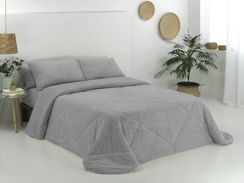 Donegal Collections Edredon Nordico Borreguillo Cama 105 Gris | 200 x 265 cm - Edredon Nordico Cama 105 - Incluye 1 Funda de Cojin 50x70 - Borreguito Ideal Invierno 200 gr² Transpirable, Antiacaros