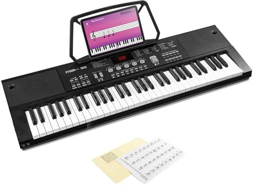 MAX KB15SET 61-Key Beginner Music Keyboard with Microphone, Note Stickers, Recording, Playback, Rechargeable, 6 Months Gigajam Lessons, Electronic Piano for Learning