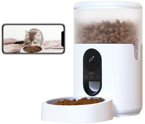 Imou 4L Distributore Automatico Cibo Gatti con 360° Telecamera, 4MP Distributore Automatico con Sensore per Cibo Basso, Tracciamento del Gatti/Cani, 2.4G WiFi, 1-15 Pasti/Giorno, Controllo APP