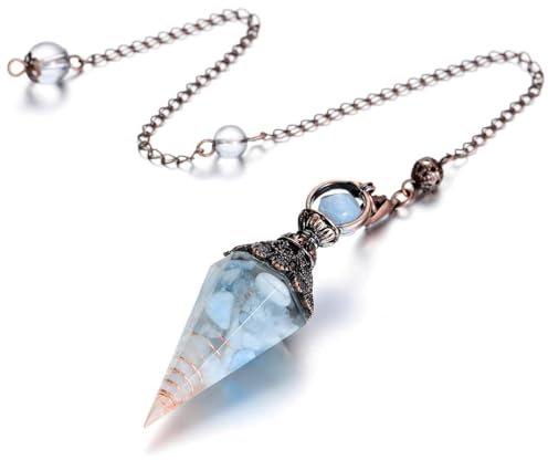 BelleVive Pendule en Résine d'Aigue-Marine, Cristal de Pierre Précieuse à Pendule, Pierres Guérisseuses, Ornements en Cristal de Pierre Précieuse Hexagonale Naturelle pour Divination,