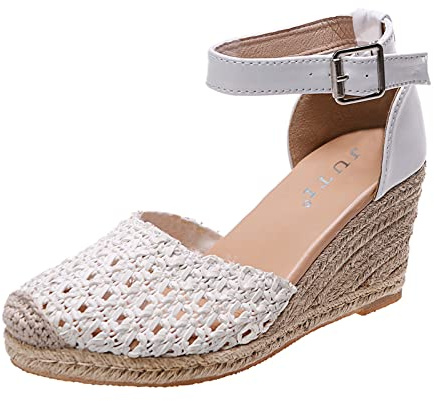 Sandalo Espadrillas con Zeppa Donna Scarpe Classiche con Punta Moda Fibbia O Cinturini alla Caviglia Espadrillas Chiuse Plateau Platform Sandalo Bohemia con Plateau Sandali con Zeppa Estivi con Lacci