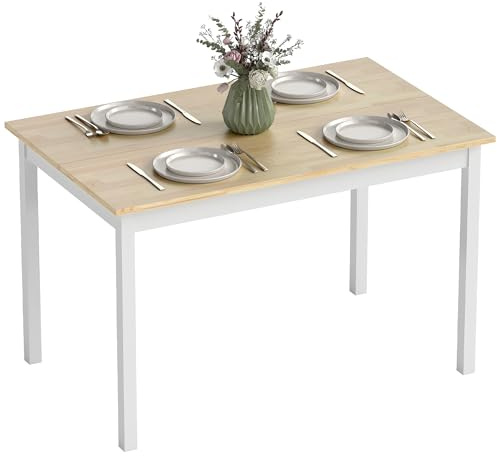 HOMCOM Table à Manger Table de Cuisine 4 Personnes 120 cm Naturel et Blanc