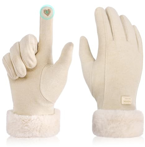 GSrenyu Womens Winter Warm Touch Screen Gloves Fleece Lined Windproof Soft Suede Mittens for Dressing Driving Running Skiing Cycling Camping etc(Khaki)