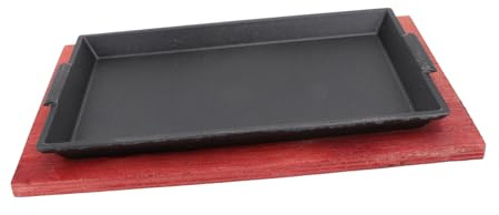 WEKADRIN Teglia Da Forno in Ferro Base in Legno, Piastra Per Barbecue e Bistecca Di Manzo Teppanyaki, Resistente Alle Macchie e Facile Da Pulire, Per Cucina Grigliata Giapponese e Ispanica