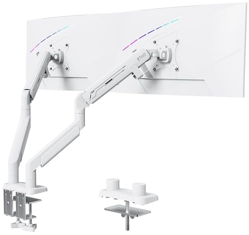 ETHU Heavy-Duty Dual Monitor Arm 14 kg, Monitor Halterung 2 Monitoremit Gasdruckfeder für 17-40 Zoll, Voll Verstellbare Bildschirmhalterung mit Ergonomischem Design, VESA-Schreibtischständer, Weiß