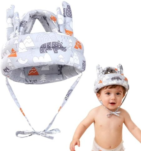 Poggiatesta per bambini - Poggiatesta regolabile per neonati, protezione per la testa, cuscinetto protettivo morbido e traspirante per bambini dai 6 ai 24 mesi (corna di foresta grigio)