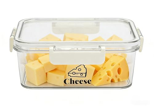 Hynorian Contenitore per formaggi per frigorifero, contenitore ermetico per formaggi con coperchio, impilabile, trasparente, 750 ml, ideale per formaggi, pancetta, burro e salumi