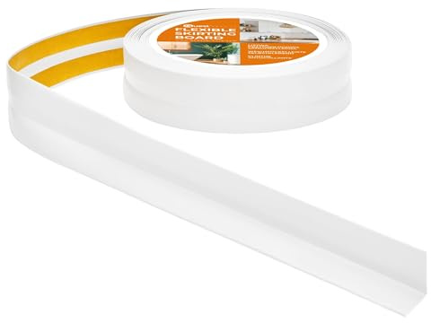 Quest Självhäftande Mjuk Golvlist - 40 mm x 40 mm - Böjbar list, avslutningslist för kök och badrum - Sockellist PVC, flexibel, vattentät, dekorativ - 15 Meter, Vit