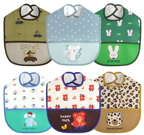 Baby matningshaklappar, 6 st vattentät avvänjningsbandana med stor ficka för dregel och mat, lämplig för småbarn spädbarn barn (leopard)