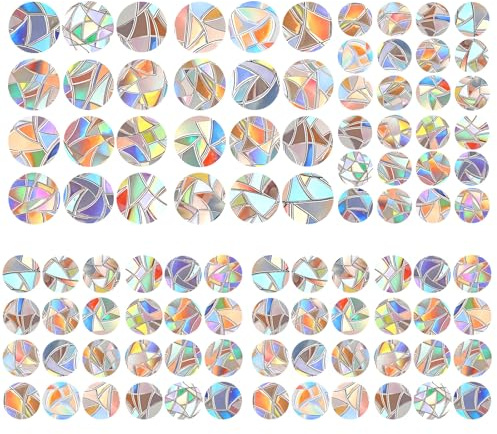 96 stycken Prisma-fönsterklistermärken för fågelstötar, Suncatcher-klistermärken, runda fönsterklistermärken, färgglada, regnbågsfönsterfolie, solfångare fönster för gör-det-själv-hantverk