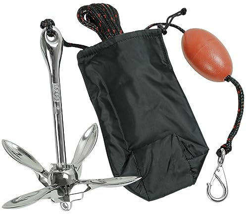 Extreme Max 3006.6702 BoatTector komplett rostfritt stål grapnel ankare kit för små båtar, kajaker, PWC, Jet Skii, SUP, etc. - 1,6 kg