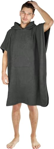normani Badeponcho für Erwachsene aus saugstarker Baumwolle - Handtuch, Surf Poncho und Umkleidehilfe in Einem - Strandponcho mit Bauchtasche für Damen und Herren Grau ONESIZE