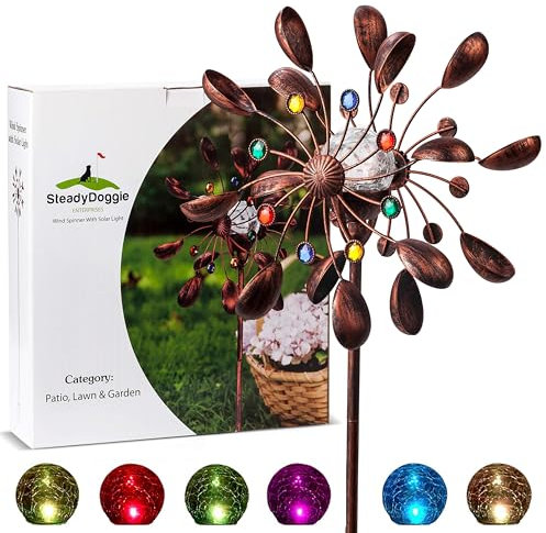 Girandola a energia solare Luccicante (1,9 m) ￚ Schermo LED multicolore Palla di Vetro ￚGirandola a Doppia Direzione per Patio, Prato e Giardino