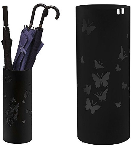 Bakaji porte-parapluie stand en fer design ba8b Porte Parapluies forme ronde Noir avec décoration Défonceuse à forme de papillon
