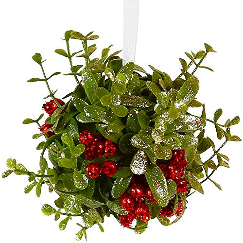 Ornativity Mistletoe Glitter Hanging Ornament - Christmas Mistletoe Kissing Ball with Red Berries Holiday Kiss Xmas Decoration for Doorway Arch Light Fixture 5