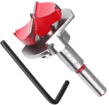 flintronic Forstner Drill Bit, 35mm Adjustable Positioning Drill Bit Set, Cemented Carbide Woodworking Hole Saw with Depth Stoper (Depth Range 10~40mm) Making Wood Hole Quickly&Precisely