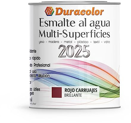 Esmalte al Agua Multi Superficie - Color Rojo Carruajes - 250ml - Acabado Brillante - Sin Olor - Resistente a Golpes, Roces y Manchas - Antioxidante - Rápido Secado - Duracolor