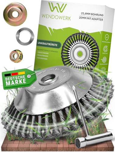 WENDOWERK® Profi Unkrautbürste Freischneider mit 25,4mm Bohrung [2025] - Effektive Unkrautentfernung - Wildkrautbürste für Motorsense Inkl. Installationszubehör - Drahtbürste Freischneider