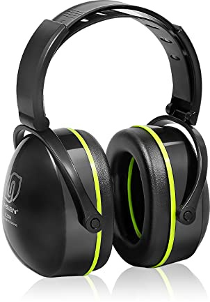 LYSIAN Yellow Black Hearing Protection Earmuffs, Foldable Safety Ear Muffs for Shooting, Construction, Woodworking, Lawn Mowing and Workshop, Adjustable for Adults