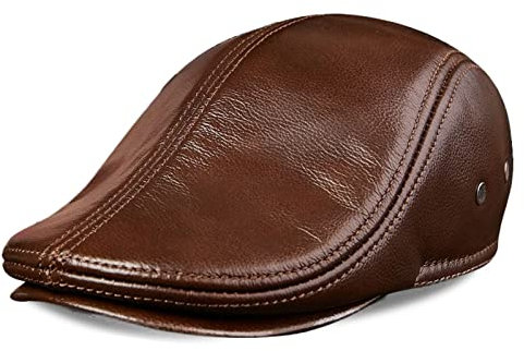 DongBao Leder Flat Cap - Schiebermütze Herren - Flat Kappe -Schirmmütze Herbst/Winter - Herrenmütze mit Ohrenklappen