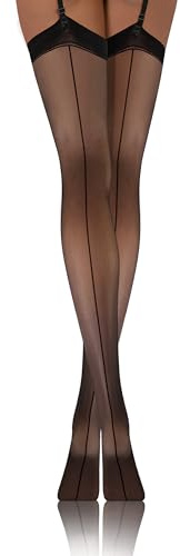 sesto senso Donna Calze Giarrettiera 20 DEN Fantasie con cuciture PDP_02 1/2 XS-S Nero
