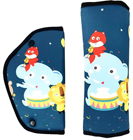 Coussin Ceinture Sécurité Enfant, Voiture Ceinture de Sécurité Ajusteur de Fourreau Ceinture Sécurité Coussinets d'Epaule pour les Enfants Protéger Cou/Epaules (Animal Party)