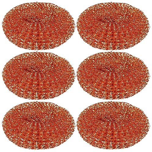 6 Pc 100% Copper Scrubber Pads Scourer Wire Wool Scrub Pan Scouring Dish Cleaner Heavy Duty Scrubbing Dishes Kitchen 100% Pure Copper Grit Bathroom Scrubber General Household Supplies Dishwashing