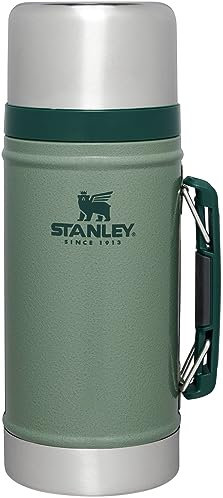 Stanley Vacuum Insulated Large Food Jar, 18/8 Stainless Steel Food Jar for Cold and Hot Food, Soup Thermos with Leak Proof Lid Doubles as Cup, Wide Mouth Food Thermos, Hammertone Green, 1.0qt