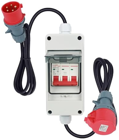 Adaptateur courant fort CEE 32 A vers 16 A, fiche 32 A vers 16 A, coupleur avec disjoncteur 16 A C, 32 A vers 16 A avec inverseur de phase, 5 x 2,5 mm