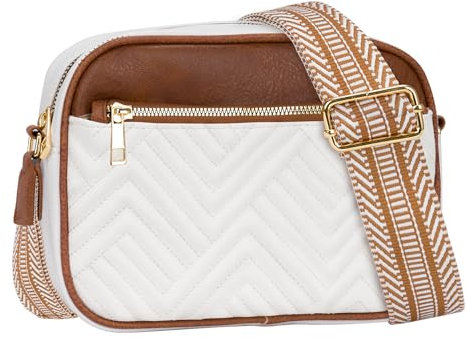 Toptime Umhängetasche Damen, PU Leder Crossbody Bag mit Verstellbarem Breitem Schultergurt, Moden Handytasche zum Umhängen, Kleine Schultertasche Damen für Dating, Shopping, Reisen, Urlaub (Weiß)