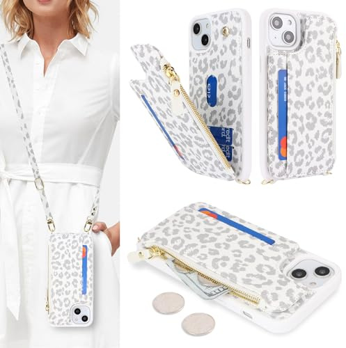 SailorTech Schutzhülle für iPhone 14 mit Kreditkartenfach für Damen, iPhone 14, Lederhülle, Geldbörse, Crossbody, mit Kreditkartenfächern, Reißverschluss, stoßfeste Hülle