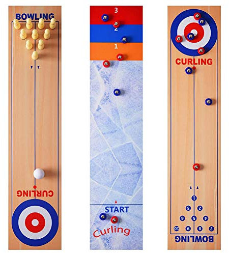 Set da Gioco per Famiglie 3 in 1 con Bowling, Tavolo da Shuffleboard, Curling, per Feste in Casa e Regali per Bambini e Adulti (Colore assortito)