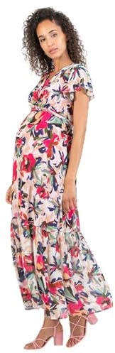 ATTESA lång moderskap och amningsklänning med blomtryck, fuchsia, M/L