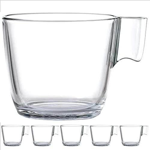 Cia&Co Pack de 6 Tazas de cafe · Tazas Grandes de 21 cl · Cristal transparente (Lungo · Con Leche)