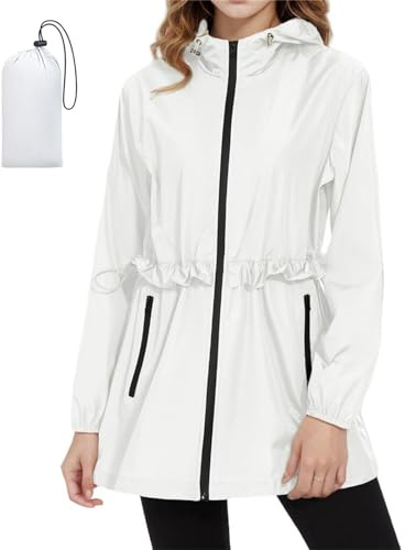SotRong Lätt vattentät jacka dam tunn sommarjacka packbar regnrock huva trenchcoat utomhus vandring löpning promenader camping vindjacka jacka, Vitt, XXL