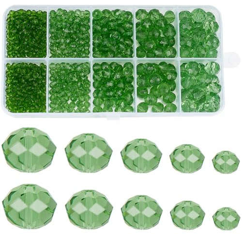 SUNNYCLUE 1 låda 780 st gröna glaspärlor kristallglaspärlor 2 mm 4 mm 6 mm 8 mm 10 mm genomskinliga rondell fasetterade distanspärlor för smyckestillverkning armband halsband gör-det-själv hantverk