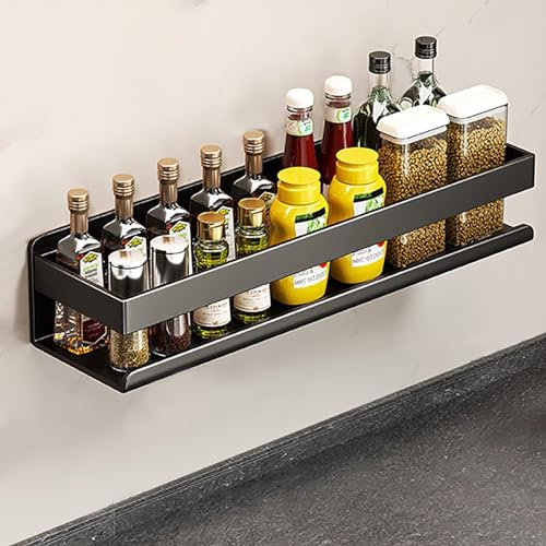 Edumov Gewürzregal aus Metall - Küchenablage für Schranktür und Bad, Wand-Montage ohne Bohren, Spice Rack Organizer, 30 x 10 x 8 cm, Schwarz