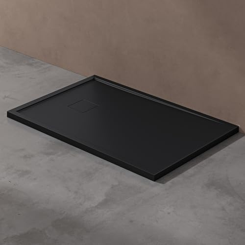 doporro Duschtasse Duschwanne 80x120x4 Mineralguss in Anthrazit Rechteckig | Duschwanne mit wärmespeichernden Eigenschaften für bodenebene Montage – stabil & pflegeleicht für moderne Duschen Geoma08