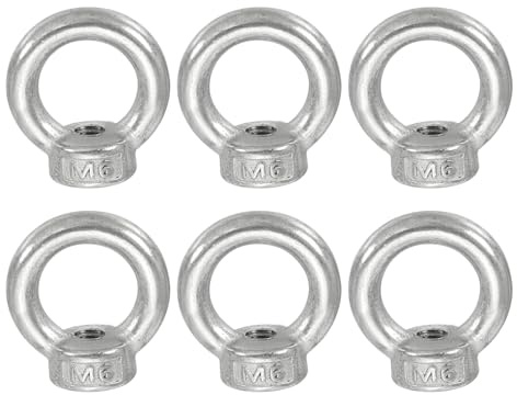 PATIKIL Dado Occhiello di Sollevamento M6, 6pz 304 Inossidabile Acciaio Dadi Filettati Femmina Anello Metrico Fissaggio a Spalla per Marina