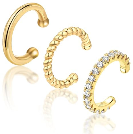 3 Stück Ear Cuff für Damen mit Ohrmanschette, Fake Ohrringe, 14K Gold Earcuffs, Helix Knorpel Ohrringe, Ohrklemme mit Geschenkbox (Gold)