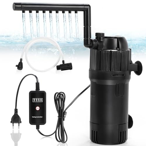 DBREAKS 5-in-1 Aquarium Innenfilter, 400L/h Aquarium Filter Pumpe mit 3W UVC Lampe und Timer, Einstellbarer Aquarienfilter für Aquarien