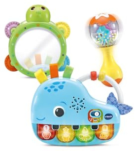 VTech-Baby Set Musical Berta la Ballena, Piano Luminoso, Espejo pandereta y Maracas, Estimulación multisensorial, Desarrollo del Tacto, Regalo bebés +3 Meses, Versión ESP
