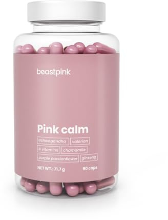 GymBeam Pink Calm - Integratore per sistema nervoso con vitamina B6, ashwagandha, camomilla e passiflora – Benessere mentale, relax e sonno – 90 capsule facili da assumere